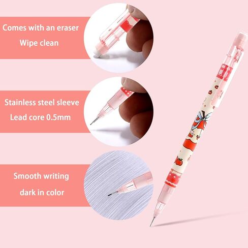 4Pcs Red Cute Cat Mechanical Pencils with Eraser 0.5mm Kawaii Cartoon Cat Mechanical Pencil School Pencil Cat Gifts for Women Man in Kuwait