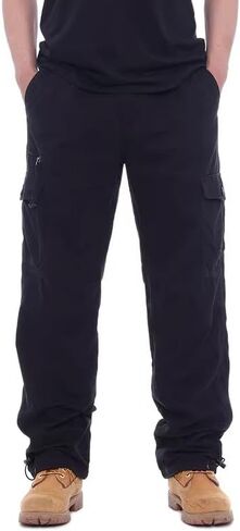 Men Casual Cargo Pants Multi Pockets Elastic Waist Drawstring Durable Cotton Work Straight Leg Adjustable Ankles in Saudi Arabia