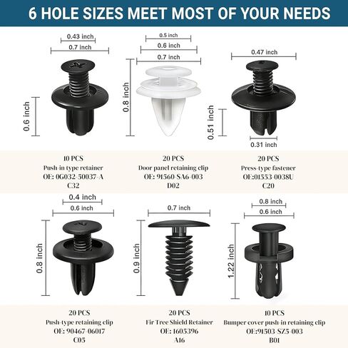 100PCS Car Bumper Push Retainer Clips & Nylon Fasteners Rivet Kit, 6 Sizes Car Body Screw Retainer, Door Trim Panel Clips, Universal Auto Bumper Accessories for Car Truck SUV (100PCS&Tool) in Kuwait