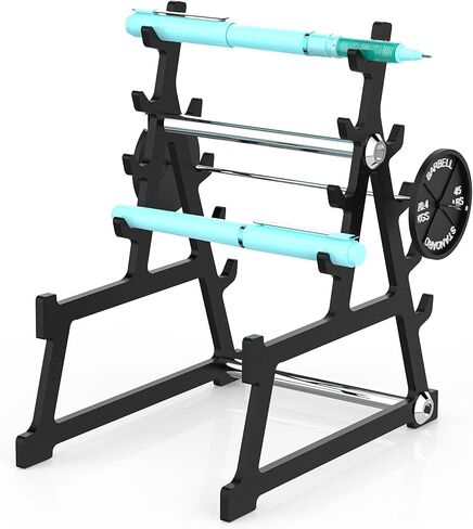 Metal Squat Rack Pen Holder with 8 Slots Mini Metal Barbell & Plastic Weight Blocks Holder Mini Barbell Desk Toy Funny Office Decor for Men Women Cool Pen Holder Gifts for Men (Black) in Saudi Arabia