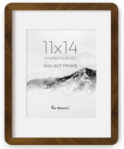 Fun Memories 11x14 Picture Frame - Solid Walnut Wood 11x14 Frame with Mat for 8x10 Photos, 11 By 14 Poster Frame Wood for Wall & Tabletop Display, Natural Walnut in Saudi Arabia