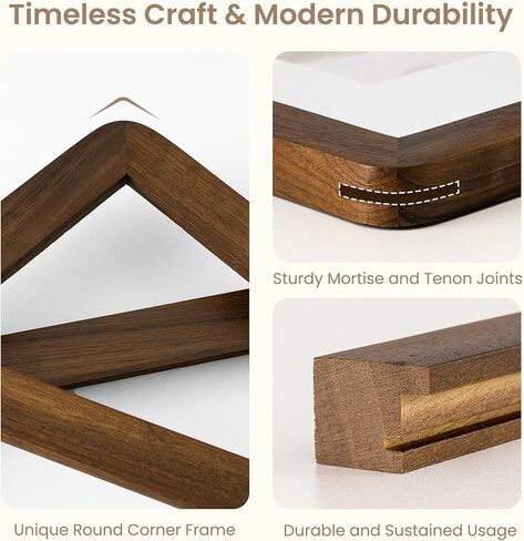 Fun Memories 11x14 Picture Frame - Solid Walnut Wood 11x14 Frame with Mat for 8x10 Photos, 11 By 14 Poster Frame Wood for Wall & Tabletop Display, Natural Walnut in Saudi Arabia