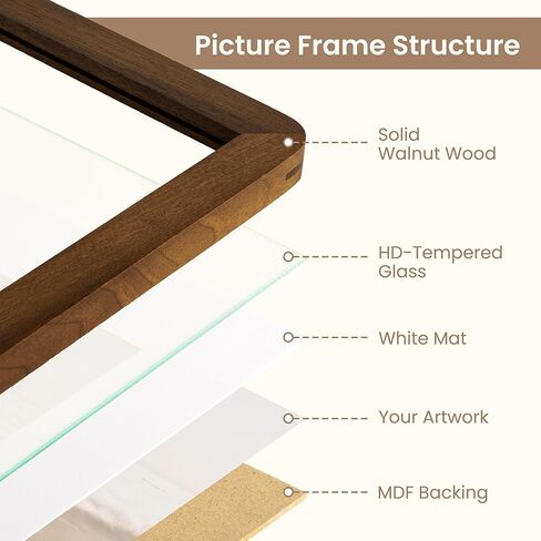 Fun Memories 11x14 Picture Frame - Solid Walnut Wood 11x14 Frame with Mat for 8x10 Photos, 11 By 14 Poster Frame Wood for Wall & Tabletop Display, Natural Walnut in Saudi Arabia