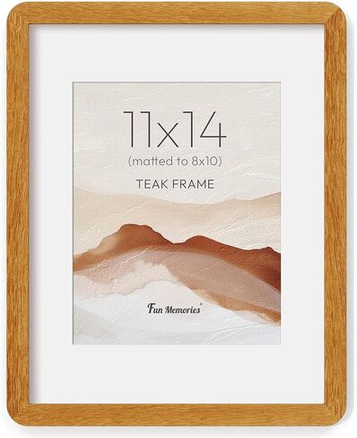 Fun Memories 11x14 Picture Frame - Solid Walnut Wood 11x14 Frame with Mat for 8x10 Photos, 11 By 14 Poster Frame Wood for Wall & Tabletop Display, Natural Walnut in Saudi Arabia
