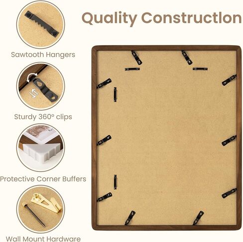 Fun Memories 11x14 Picture Frame - Solid Walnut Wood 11x14 Frame with Mat for 8x10 Photos, 11 By 14 Poster Frame Wood for Wall & Tabletop Display, Natural Walnut in Saudi Arabia