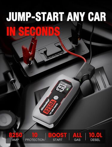 حزمة بطارية Jump Starter 8250A (لجميع أنواع الغاز أو الديزل 10.0+L)، بدء تشغيل السيارة الثقيلة الصالحة للشرب بجهد 12 فولت مع شاشة HD 3.2 بوصة، 2 بنك طاقة USB، وقت الاستعداد لمدة 48 شهرًا in Kuwait