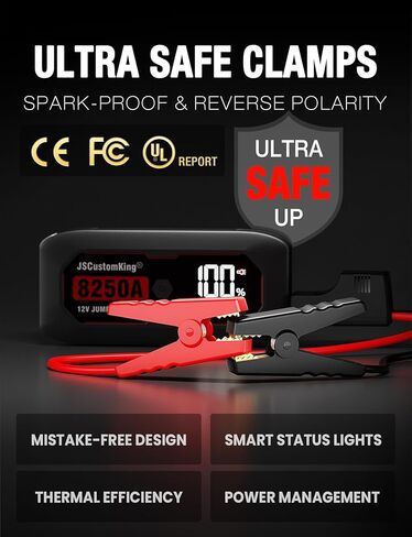 حزمة بطارية Jump Starter 8250A (لجميع أنواع الغاز أو الديزل 10.0+L)، بدء تشغيل السيارة الثقيلة الصالحة للشرب بجهد 12 فولت مع شاشة HD 3.2 بوصة، 2 بنك طاقة USB، وقت الاستعداد لمدة 48 شهرًا in Kuwait