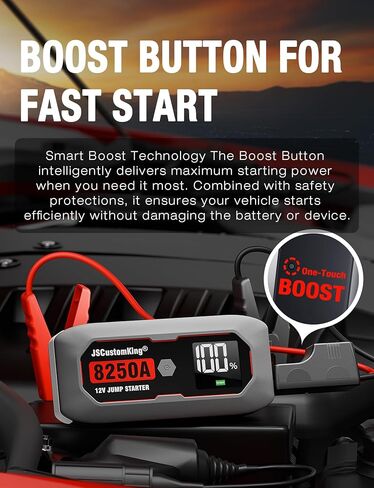 حزمة بطارية Jump Starter 8250A (لجميع أنواع الغاز أو الديزل 10.0+L)، بدء تشغيل السيارة الثقيلة الصالحة للشرب بجهد 12 فولت مع شاشة HD 3.2 بوصة، 2 بنك طاقة USB، وقت الاستعداد لمدة 48 شهرًا in Kuwait