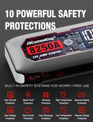 حزمة بطارية Jump Starter 8250A (لجميع أنواع الغاز أو الديزل 10.0+L)، بدء تشغيل السيارة الثقيلة الصالحة للشرب بجهد 12 فولت مع شاشة HD 3.2 بوصة، 2 بنك طاقة USB، وقت الاستعداد لمدة 48 شهرًا in Kuwait