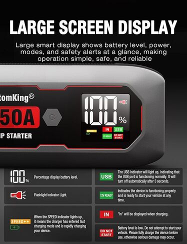 حزمة بطارية Jump Starter 8250A (لجميع أنواع الغاز أو الديزل 10.0+L)، بدء تشغيل السيارة الثقيلة الصالحة للشرب بجهد 12 فولت مع شاشة HD 3.2 بوصة، 2 بنك طاقة USB، وقت الاستعداد لمدة 48 شهرًا in Kuwait