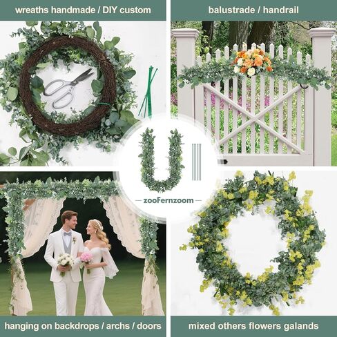 Eucalyptus Garland for Table, 6ft Faux Eucalyptus Garland with White Flowers & Seeds, 2pcs Artificial Eucalyptus Greenery Vines for Wedding Party Table Runner Backdrop Arch Mantle Handmade Wreaths in Saudi Arabia