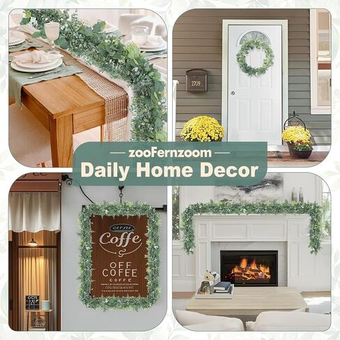 Eucalyptus Garland for Table, 6ft Faux Eucalyptus Garland with White Flowers & Seeds, 2pcs Artificial Eucalyptus Greenery Vines for Wedding Party Table Runner Backdrop Arch Mantle Handmade Wreaths in Saudi Arabia