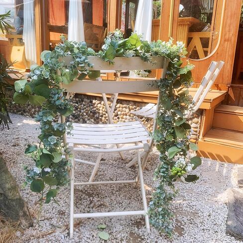 Eucalyptus Garland for Table, 6ft Faux Eucalyptus Garland with White Flowers & Seeds, 2pcs Artificial Eucalyptus Greenery Vines for Wedding Party Table Runner Backdrop Arch Mantle Handmade Wreaths in Saudi Arabia