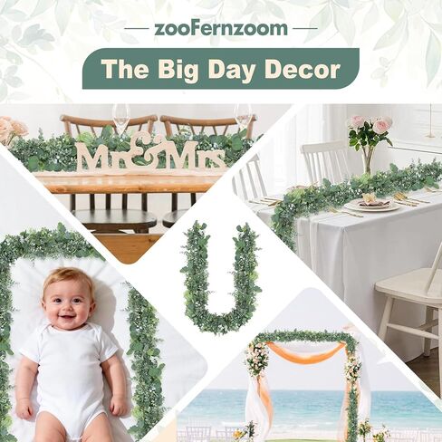 Eucalyptus Garland for Table, 6ft Faux Eucalyptus Garland with White Flowers & Seeds, 2pcs Artificial Eucalyptus Greenery Vines for Wedding Party Table Runner Backdrop Arch Mantle Handmade Wreaths in Saudi Arabia