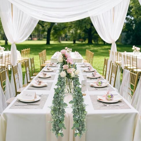 Eucalyptus Garland for Table, 6ft Faux Eucalyptus Garland with White Flowers & Seeds, 2pcs Artificial Eucalyptus Greenery Vines for Wedding Party Table Runner Backdrop Arch Mantle Handmade Wreaths in Saudi Arabia