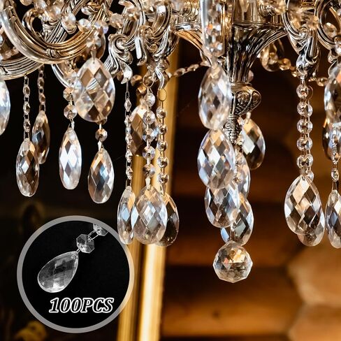 100 Pcs Chandelier Crystals Replacement Clear Acrylic Hanging Teardrop Ornaments Christmas Tree Ornaments Hanging Crystals for Centerpieces Chandelier Lamp Suncatcher Window Home Decoration(Classic) in Saudi Arabia