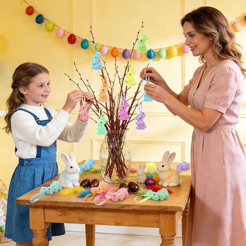 JULMELON 18Pcs Easter Hanging Rabbit Ornaments, 3 Styles Glitter Colorful Foam Bunny Ornaments for Easter Tree Party Supplies Home DIY Decoration in Saudi Arabia