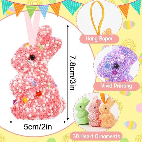 JULMELON 18Pcs Easter Hanging Rabbit Ornaments, 3 Styles Glitter Colorful Foam Bunny Ornaments for Easter Tree Party Supplies Home DIY Decoration in Saudi Arabia