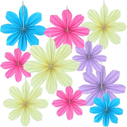 10 PCS Pastel Party Decorations, Flower Paper Fans Birthday Decorations for Floral Backdrop, Garden Tea Party Classroom Wall Hanging Decor in Saudi Arabia