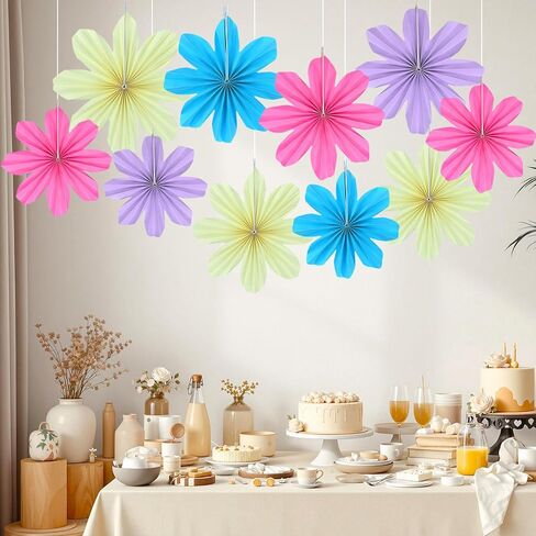 10 PCS Pastel Party Decorations, Flower Paper Fans Birthday Decorations for Floral Backdrop, Garden Tea Party Classroom Wall Hanging Decor in Saudi Arabia
