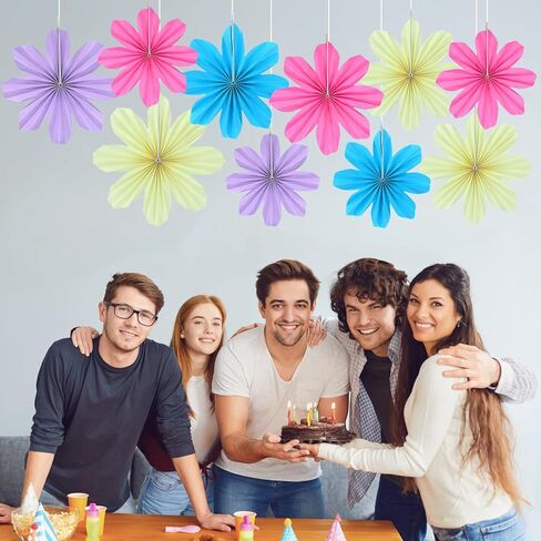 10 PCS Pastel Party Decorations, Flower Paper Fans Birthday Decorations for Floral Backdrop, Garden Tea Party Classroom Wall Hanging Decor in Saudi Arabia