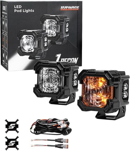 Suparee Recon 1 2-Inch LED Pod Lights with Black Covers,40W 3472LM Flood Beam&Amber DRL Combo Ditch Light,136 Wide Range IP68/IP69K Waterproof Cube LED Offroad Light For Offroad Truck ATV UTV Car Boat in Saudi Arabia