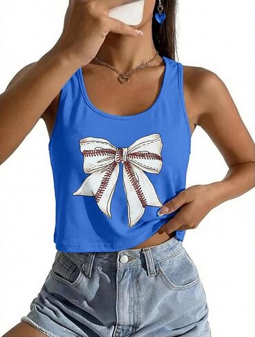 Baseball Crop Tops Women Baseball Mom Shirts Game Day Team Gift T-Shirt Casual Sleeveless Tank Tops in Saudi Arabia