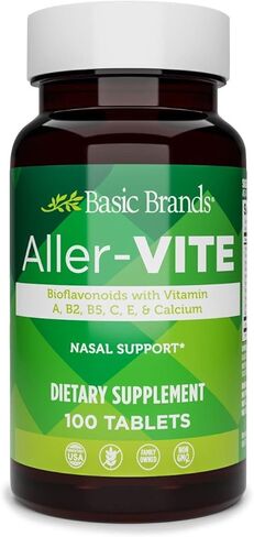 Aller-Vite - Natural Allergy Relief Tablets - Homeopathic Sinus & Nasal Support with Bioflavonoids, Vitamins A, B2, B5, C, E & Calcium - 100 Vegan Tablets - 2-Pack in Saudi Arabia