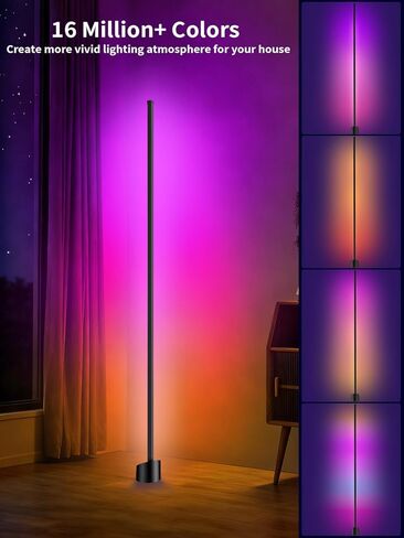 مصباح أرضي للزاوية، مصباح LED RGB مع تطبيق ذكي وجهاز تحكم عن بعد لتغيير الألوان، وإضاءة محيطة لمزامنة الموسيقى، وإضاءة مزاجية مع 16 مليون لون لغرفة النوم وغرفة المعيشة وغرفة الألعاب in Kuwait