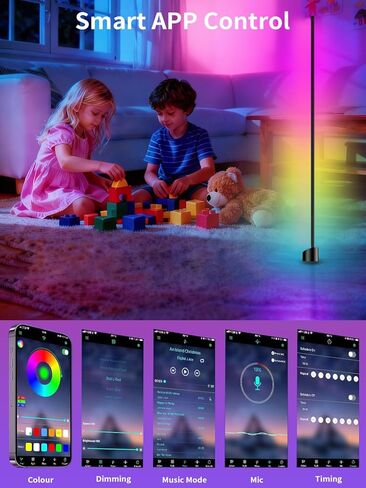 مصباح أرضي للزاوية، مصباح LED RGB مع تطبيق ذكي وجهاز تحكم عن بعد لتغيير الألوان، وإضاءة محيطة لمزامنة الموسيقى، وإضاءة مزاجية مع 16 مليون لون لغرفة النوم وغرفة المعيشة وغرفة الألعاب in Kuwait
