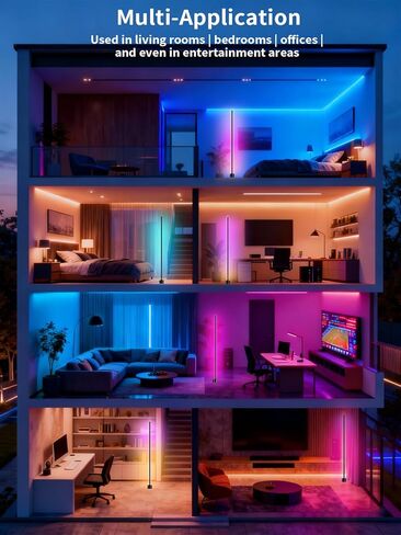 مصباح أرضي للزاوية، مصباح LED RGB مع تطبيق ذكي وجهاز تحكم عن بعد لتغيير الألوان، وإضاءة محيطة لمزامنة الموسيقى، وإضاءة مزاجية مع 16 مليون لون لغرفة النوم وغرفة المعيشة وغرفة الألعاب in Kuwait