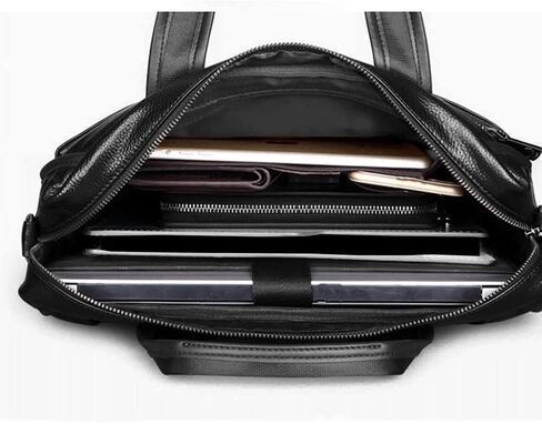 Leather Briefcases for Men Computer Bag Laptop Retro Business Travel Messenger for Men(Black) in Saudi Arabia