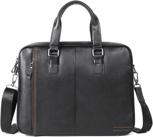Men Genuine Leather Handbag Office Laptop Briefcase Bag Male Computer Shoulder Bags Men's Business Document Bag(Black) in Saudi Arabia