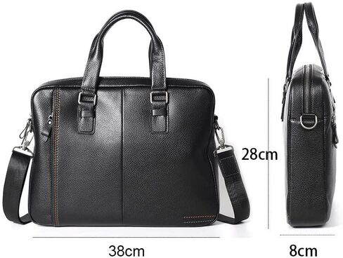 Men Genuine Leather Handbag Office Laptop Briefcase Bag Male Computer Shoulder Bags Men's Business Document Bag(Black) in Saudi Arabia