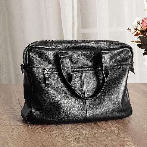 Men Genuine Leather Handbag Office Laptop Briefcase Bag Male Computer Shoulder Bags Men's Business Document Bag(Black) in Saudi Arabia