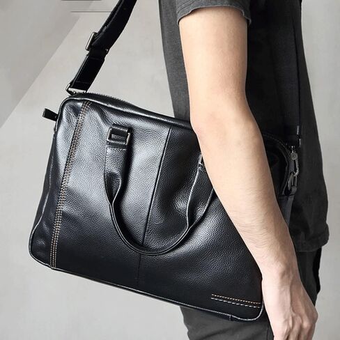 Men Genuine Leather Handbag Office Laptop Briefcase Bag Male Computer Shoulder Bags Men's Business Document Bag(Black) in Saudi Arabia