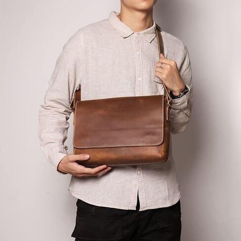 Men’s Leather Messenger Bag - Waterproof Vintage Briefcase, Large Satchel, Laptop Computer for Business(Brown) in Saudi Arabia