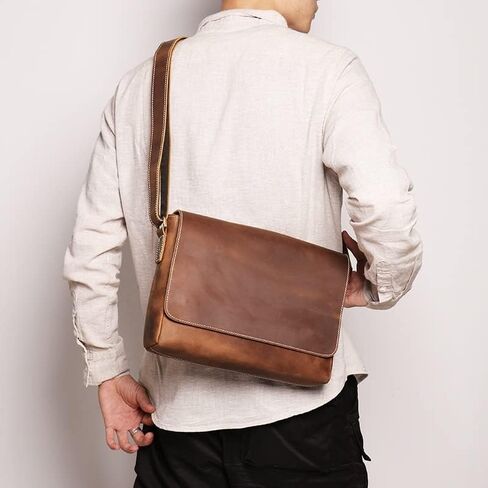 Men’s Leather Messenger Bag - Waterproof Vintage Briefcase, Large Satchel, Laptop Computer for Business(Brown) in Saudi Arabia