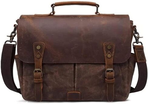 Messenger Bag Men Leather Genuine Canvas 14inch Laptop Briefcase Crossbody Satchel for in Saudi Arabia