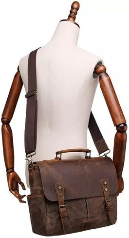 Messenger Bag Men Leather Genuine Canvas 14inch Laptop Briefcase Crossbody Satchel for in Saudi Arabia