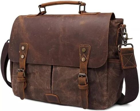 Messenger Bag Men Leather Genuine Canvas 14inch Laptop Briefcase Crossbody Satchel for in Saudi Arabia