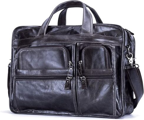 15.6 Inch Vintage Handmade Leather Travel Messenger Office Crossbody Bag Laptop Briefcase Computer College Satchel For Men And Women(Black) in Saudi Arabia