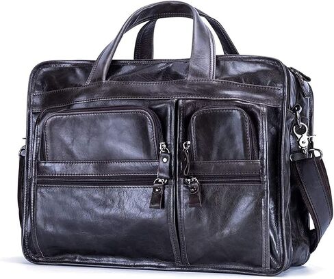 15.6 Inch Vintage Handmade Leather Travel Messenger Office Crossbody Bag Laptop Briefcase Computer College Satchel For Men And Women(Black) in Saudi Arabia