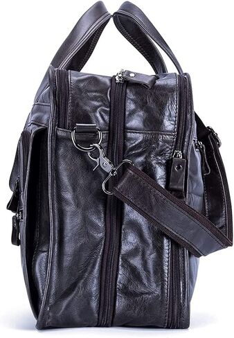 15.6 Inch Vintage Handmade Leather Travel Messenger Office Crossbody Bag Laptop Briefcase Computer College Satchel For Men And Women(Black) in Saudi Arabia