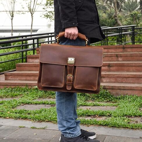 Mens Messenger Bag Vintage 14 Inch Leather Laptop Briefcase Large Satchel Shoulder in Saudi Arabia