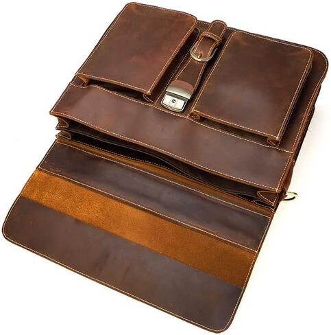 Mens Messenger Bag Vintage 14 Inch Leather Laptop Briefcase Large Satchel Shoulder in Saudi Arabia
