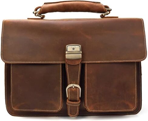 Mens Messenger Bag Vintage 14 Inch Leather Laptop Briefcase Large Satchel Shoulder in Saudi Arabia