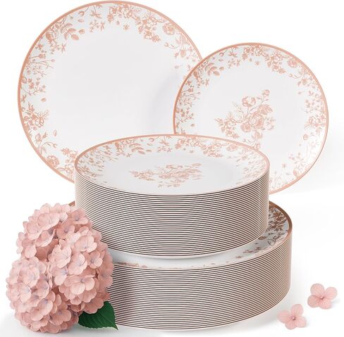 Trendables 40 Piece Disposable Plates Set (20 Guests) I 20 Pcs Of 8 Inch Dessert Plates & 20 Pcs Of 10 Inch Disposable Plastic Wedding Party Plates | White & Blue Floral Design in Saudi Arabia