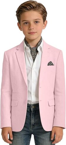 Linen Boy Suit Jacket Slim Fit Suits Blazer Boys Casual Sport Coat Boys' Linen Outfit for Wedding Homecoming Tux School in Kuwait