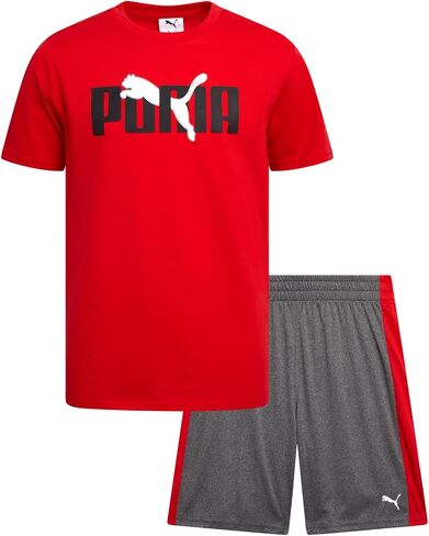 مجموعة Puma Boys القصيرة - 2 قطعة قصيرة الأكمام الأداء الأداء المحملات الرسومية والشورات الشبكية الرياضية للأولاد (الأحجام: 4-16) in Saudi Arabia